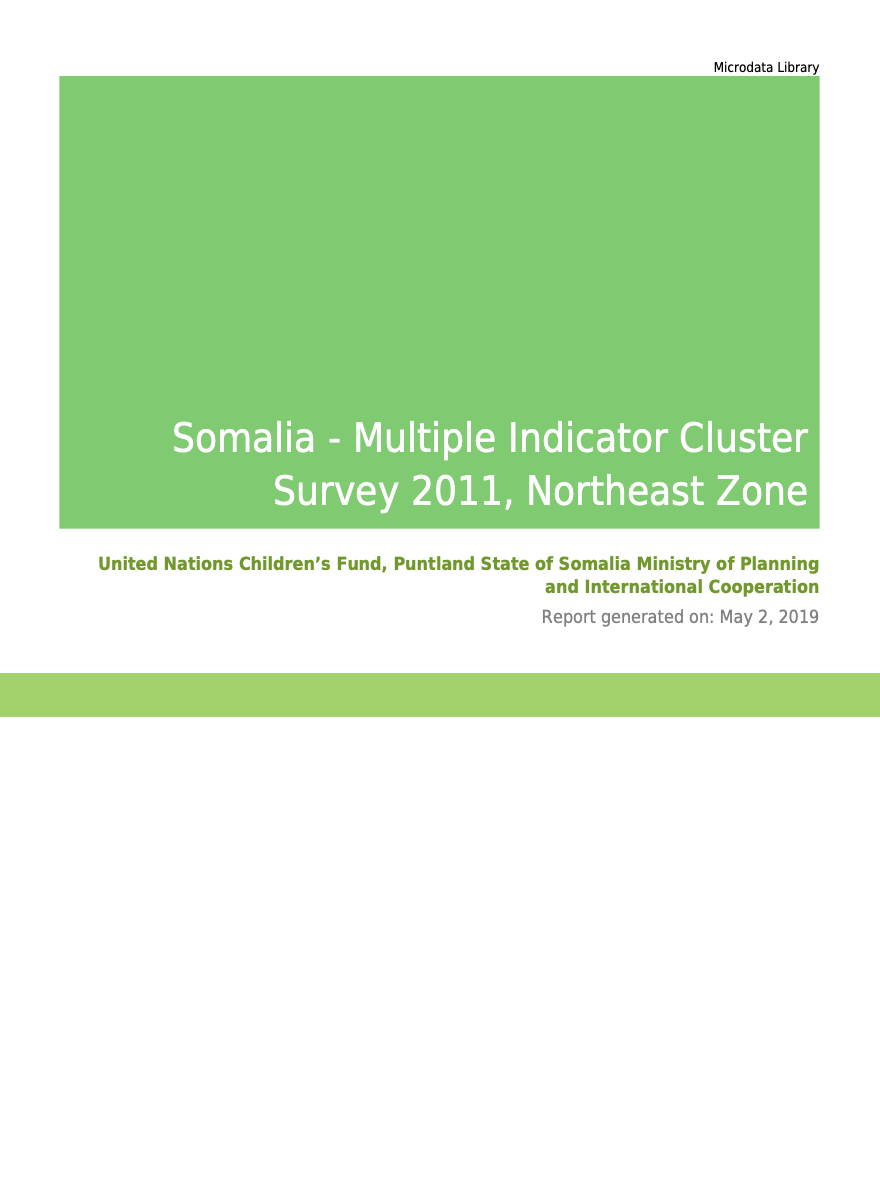 Somalia - Multiple Indicator Cluster Survey 2011, Northeast Zone